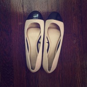 Twill Ballet Flat with Patent Toe